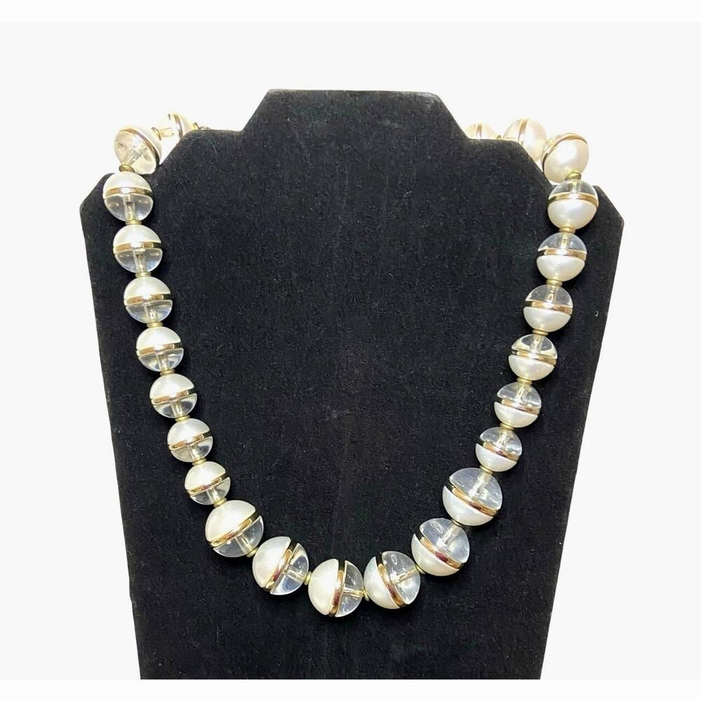 Coldwater Creek Lucite Faux Pearl Beaded Necklace 20' to 23" Gold Tone Graduated